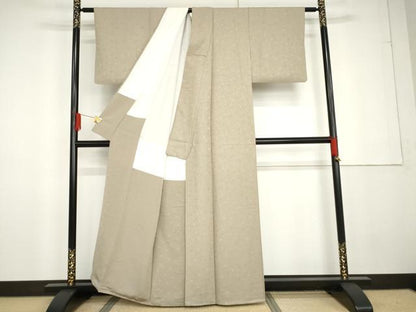 平和屋着物●上質な色無地　枝花地紋　亜麻色　正絹　逸品　AABG3507cs