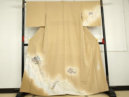 平和屋着物●友禅師・京の名工・伝統工芸士・樽本伊勢蔵 　訪問着　人物文　暈し染め　金銀彩　正絹　逸品　AABG3508cs