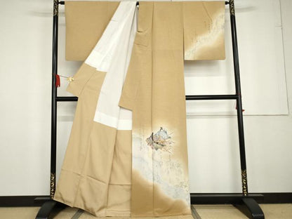 平和屋着物●友禅師・京の名工・伝統工芸士・樽本伊勢蔵 　訪問着　人物文　暈し染め　金銀彩　正絹　逸品　AABG3508cs