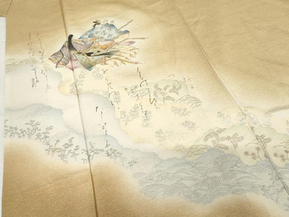 平和屋着物●友禅師・京の名工・伝統工芸士・樽本伊勢蔵 　訪問着　人物文　暈し染め　金銀彩　正絹　逸品　AABG3508cs