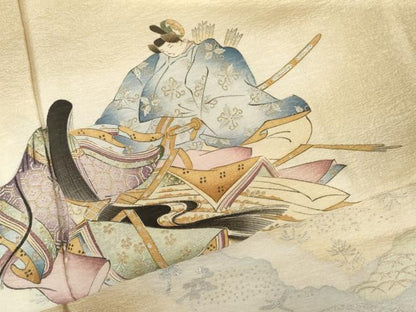 平和屋着物●友禅師・京の名工・伝統工芸士・樽本伊勢蔵 　訪問着　人物文　暈し染め　金銀彩　正絹　逸品　AABG3508cs