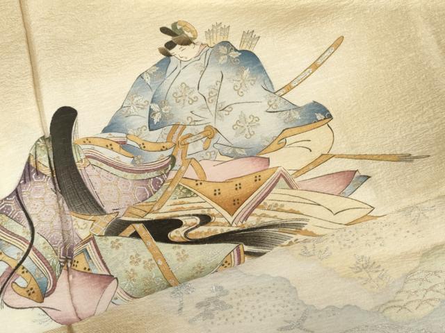 平和屋着物●友禅師・京の名工・伝統工芸士・樽本伊勢蔵 　訪問着　人物文　暈し染め　金銀彩　正絹　逸品　AABG3508cs