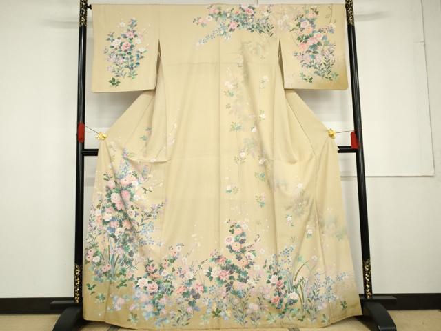 平和屋着物●訪問着　枝花に休み鳥　暈し染め　正絹　逸品　AABG3509cs