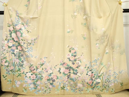 平和屋着物●訪問着　枝花に休み鳥　暈し染め　正絹　逸品　AABG3509cs