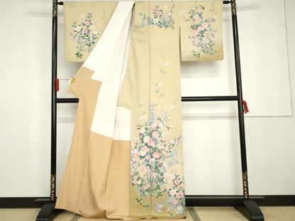 平和屋着物●訪問着　枝花に休み鳥　暈し染め　正絹　逸品　AABG3509cs
