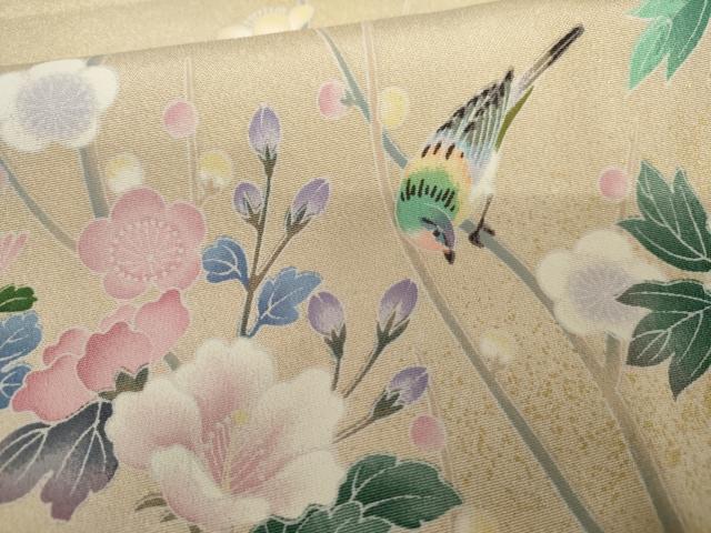 平和屋着物●訪問着　枝花に休み鳥　暈し染め　正絹　逸品　AABG3509cs