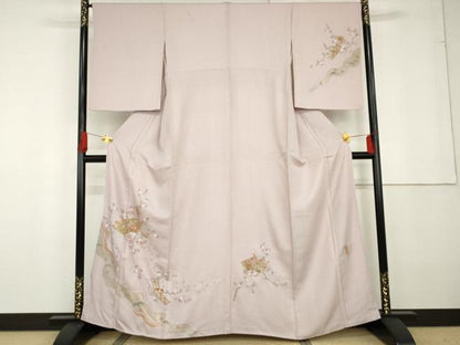 平和屋着物●訪問着　作家物　雪祥　中国三大刺繍　スワトウ刺繍　汕頭刺繍　地紙短冊枝花文　金糸　正絹　逸品　未使用　AABG3515cs