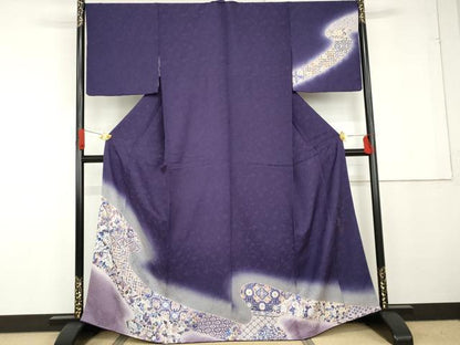 平和屋着物●伝統工芸士　京友禅染色作家　田家鬼彩　訪問着　吉祥草花文　暈し染め　正絹　逸品　AABG3517cs