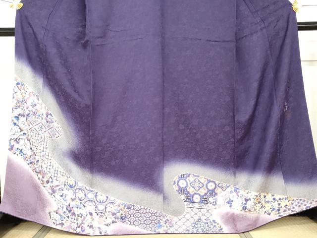 平和屋着物●伝統工芸士　京友禅染色作家　田家鬼彩　訪問着　吉祥草花文　暈し染め　正絹　逸品　AABG3517cs