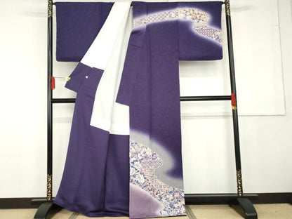 平和屋着物●伝統工芸士　京友禅染色作家　田家鬼彩　訪問着　吉祥草花文　暈し染め　正絹　逸品　AABG3517cs