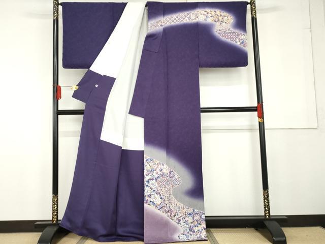 平和屋着物●伝統工芸士　京友禅染色作家　田家鬼彩　訪問着　吉祥草花文　暈し染め　正絹　逸品　AABG3517cs