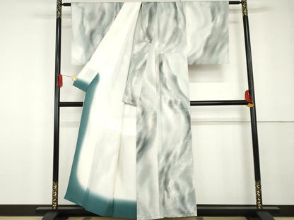 平和屋着物●染色家 岩浅公展　小紋　霞流水文　暈し染め　正絹　逸品　AABG3519cs