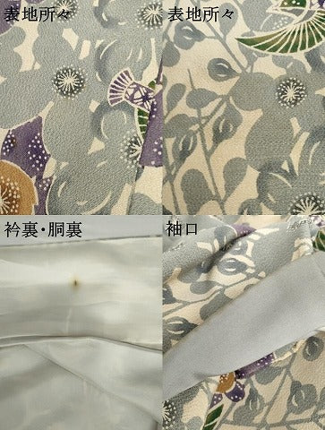 平和屋着物●上質な小紋　型染め　花鳥文　鬼しぼ縮緬　正絹　逸品　AABG3522cs