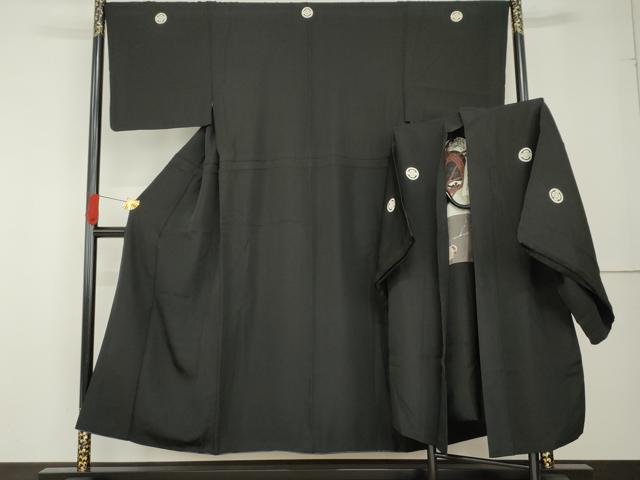 平和屋着物●男性　黒紋付・羽織セット　正絹　逸品　AABG3523cs