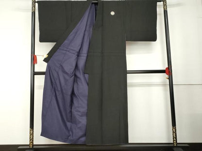 平和屋着物●男性　黒紋付・羽織セット　正絹　逸品　AABG3523cs
