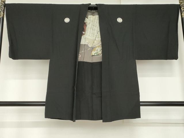 平和屋着物●男性　黒紋付・羽織セット　正絹　逸品　AABG3523cs