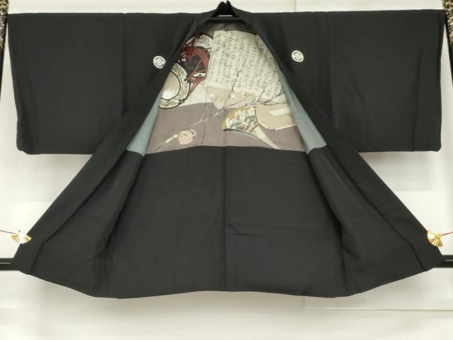 平和屋着物●男性　黒紋付・羽織セット　正絹　逸品　AABG3523cs