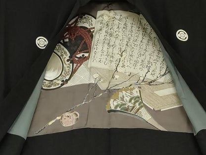 平和屋着物●男性　黒紋付・羽織セット　正絹　逸品　AABG3523cs