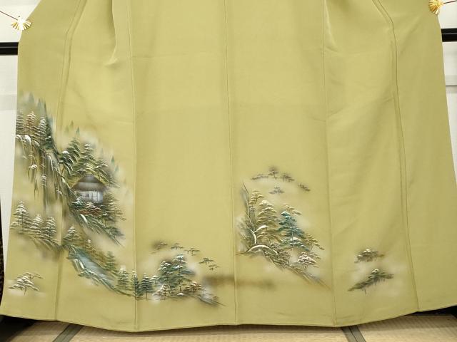 平和屋着物●豪華色留袖　手描き　風景松文　暈し染め　金彩　正絹　逸品　AABG3524cs
