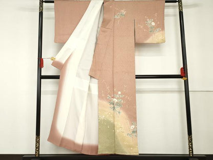 平和屋着物●訪問着　友禅　総絞り　枝花文　暈し染め　正絹　逸品　AABG3525cs