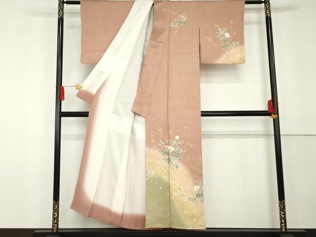 平和屋着物●訪問着　友禅　総絞り　枝花文　暈し染め　正絹　逸品　AABG3525cs