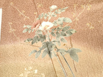 平和屋着物●訪問着　友禅　総絞り　枝花文　暈し染め　正絹　逸品　AABG3525cs