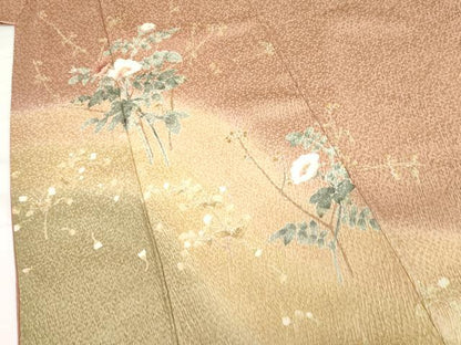 平和屋着物●訪問着　友禅　総絞り　枝花文　暈し染め　正絹　逸品　AABG3525cs