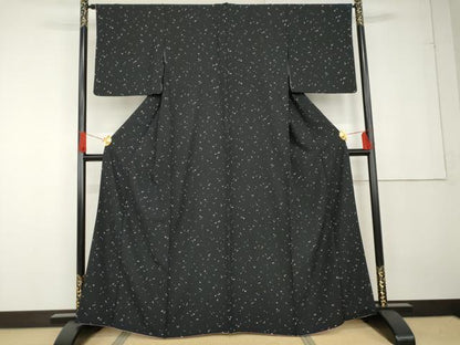 平和屋着物●上質な小紋　散らし文様　黒地　正絹　逸品　AABG3527cs
