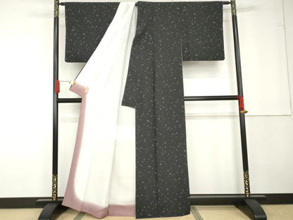 平和屋着物●上質な小紋　散らし文様　黒地　正絹　逸品　AABG3527cs