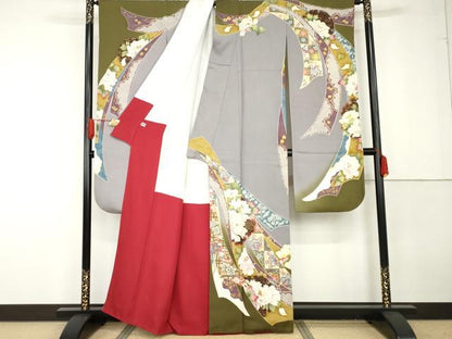 平和屋着物●女優・後藤久美子ブランド　振袖　蔓帯雪輪草花文　金糸　金彩　正絹　逸品　AABG3530cs
