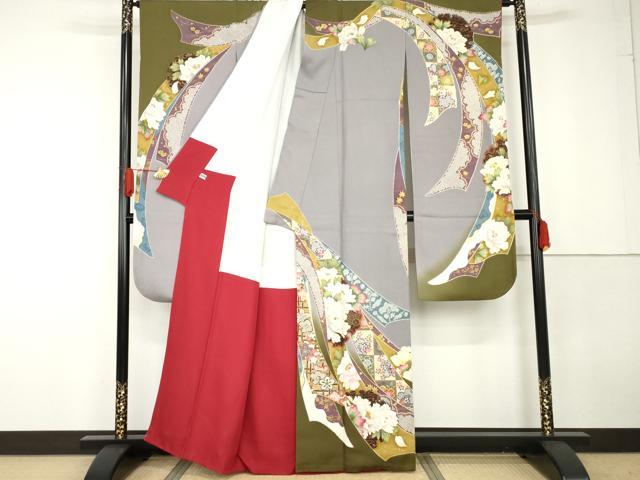 平和屋着物●女優・後藤久美子ブランド　振袖　蔓帯雪輪草花文　金糸　金彩　正絹　逸品　AABG3530cs