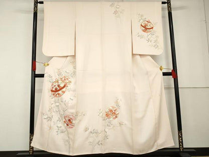 平和屋着物●十日町老舗ブランド　吉澤友禅　吾妻徳穂　訪問着　刺繍　花鈴文　金彩　正絹　逸品　AABG3532cs