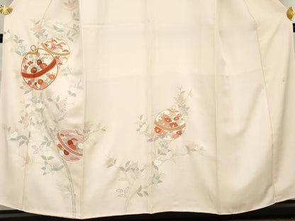 平和屋着物●十日町老舗ブランド　吉澤友禅　吾妻徳穂　訪問着　刺繍　花鈴文　金彩　正絹　逸品　AABG3532cs