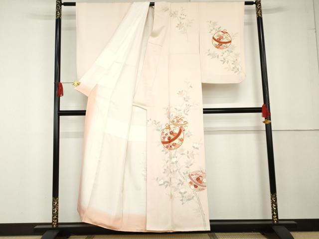 平和屋着物●十日町老舗ブランド　吉澤友禅　吾妻徳穂　訪問着　刺繍　花鈴文　金彩　正絹　逸品　AABG3532cs