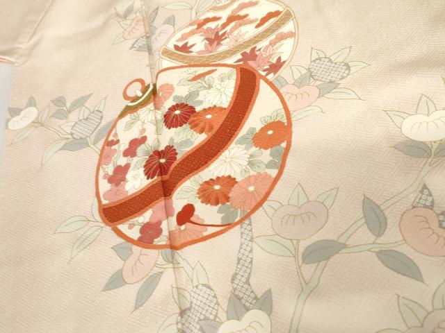 平和屋着物●十日町老舗ブランド　吉澤友禅　吾妻徳穂　訪問着　刺繍　花鈴文　金彩　正絹　逸品　AABG3532cs
