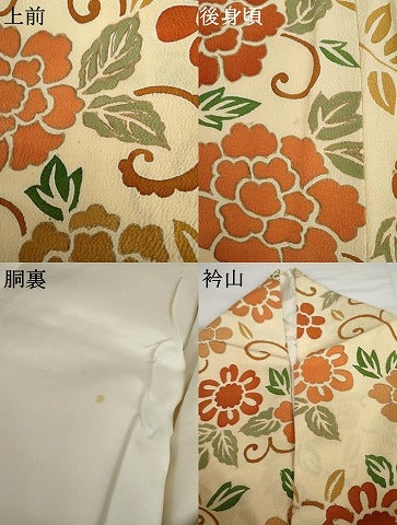 平和屋着物●上質な小紋　花唐草文　金彩　鬼しぼ縮緬　正絹　逸品　AABG3537cs