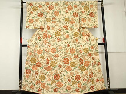 平和屋着物●上質な小紋　花唐草文　金彩　鬼しぼ縮緬　正絹　逸品　AABG3537cs