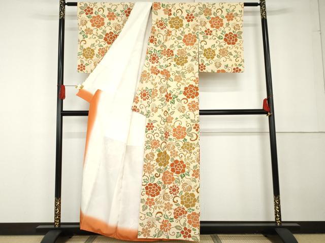 平和屋着物●上質な小紋　花唐草文　金彩　鬼しぼ縮緬　正絹　逸品　AABG3537cs