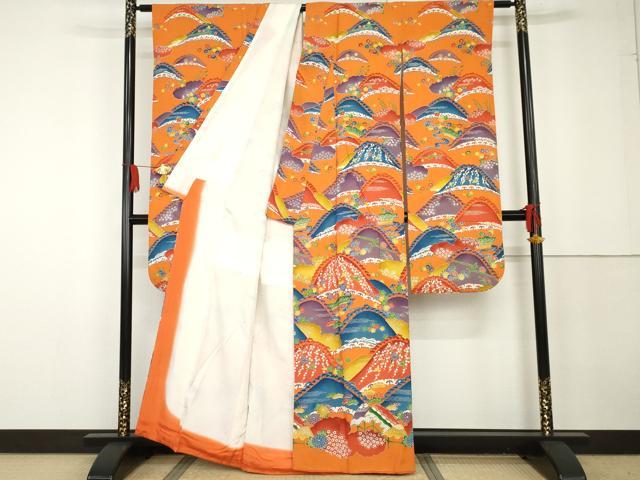 平和屋着物●豪華振袖　紅型　雲取り重ね山飛鳥文　正絹　逸品　AABG3538cs
