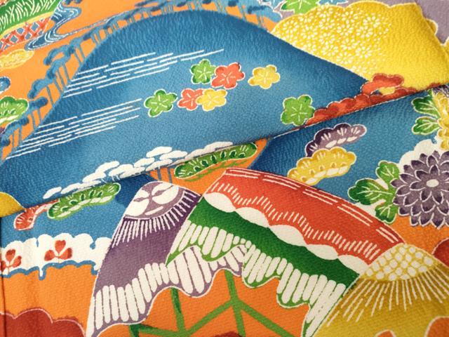 平和屋着物●豪華振袖　紅型　雲取り重ね山飛鳥文　正絹　逸品　AABG3538cs