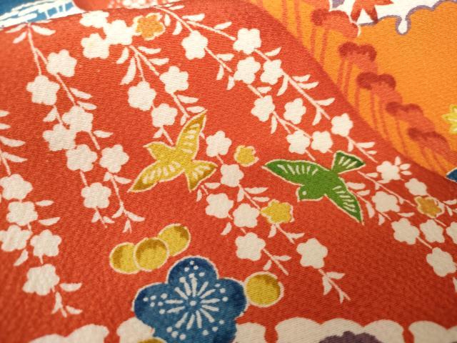 平和屋着物●豪華振袖　紅型　雲取り重ね山飛鳥文　正絹　逸品　AABG3538cs