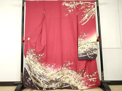 平和屋着物●豪華振袖　駒刺繍　蔓帯枝花文　暈し染め　金銀彩　正絹　逸品　AABG3540cs