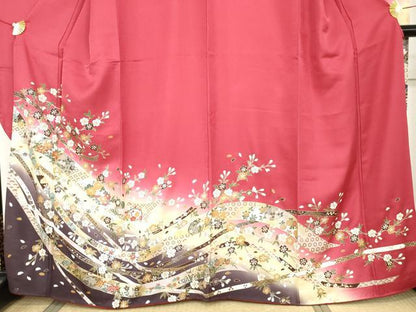 平和屋着物●豪華振袖　駒刺繍　蔓帯枝花文　暈し染め　金銀彩　正絹　逸品　AABG3540cs