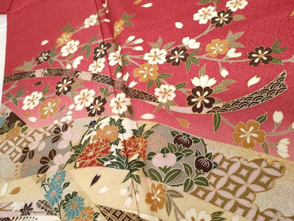 平和屋着物●豪華振袖　駒刺繍　蔓帯枝花文　暈し染め　金銀彩　正絹　逸品　AABG3540cs