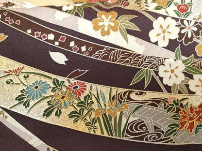 平和屋着物●豪華振袖　駒刺繍　蔓帯枝花文　暈し染め　金銀彩　正絹　逸品　AABG3540cs