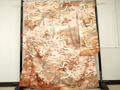 平和屋着物●豪華振袖　駒刺繍　立波飛鶴花文　暈し染め　金彩　正絹　逸品　AABG3541cs