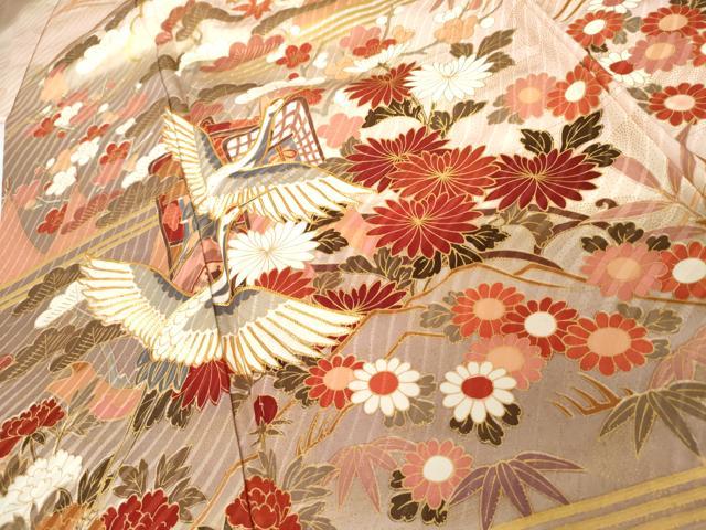 平和屋着物●豪華振袖　駒刺繍　立波飛鶴花文　暈し染め　金彩　正絹　逸品　AABG3541cs