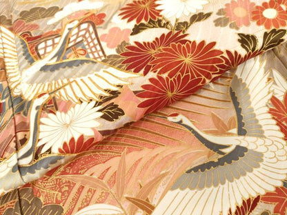 平和屋着物●豪華振袖　駒刺繍　立波飛鶴花文　暈し染め　金彩　正絹　逸品　AABG3541cs