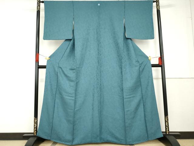 平和屋着物●上質な色無地　枝葉地紋　納戸色　正絹　逸品　AABG3545cs