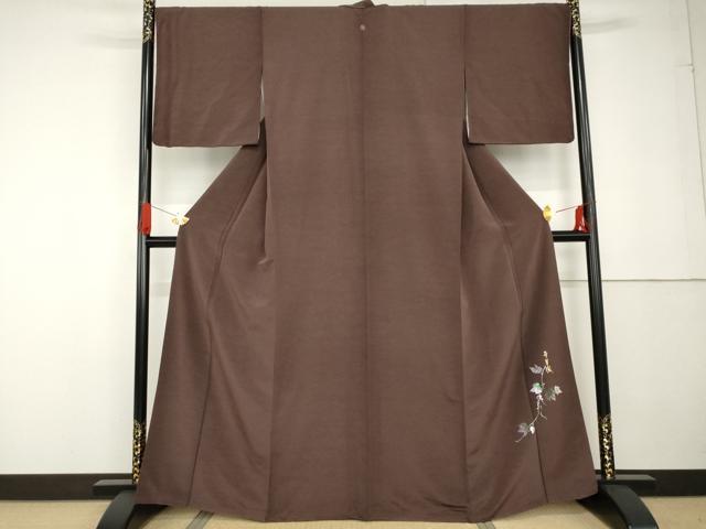 平和屋着物●室華風　色無地　煤竹色　正絹　逸品　AABG3546cs